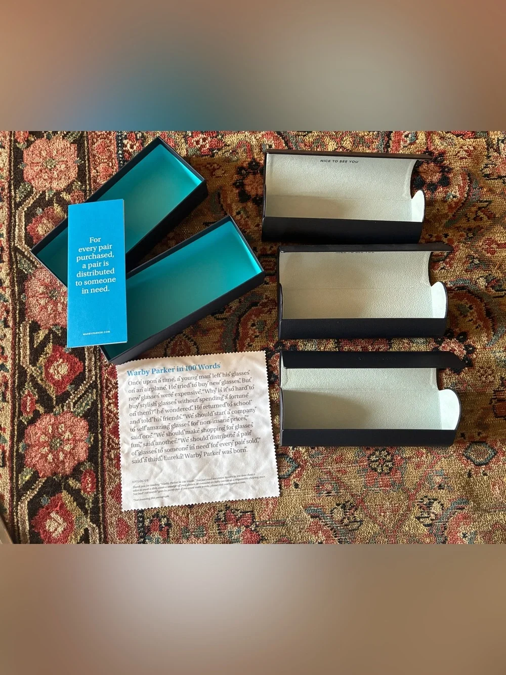 Set of 3 Warby Parker Navy Leather Eyewear Cases with one Box